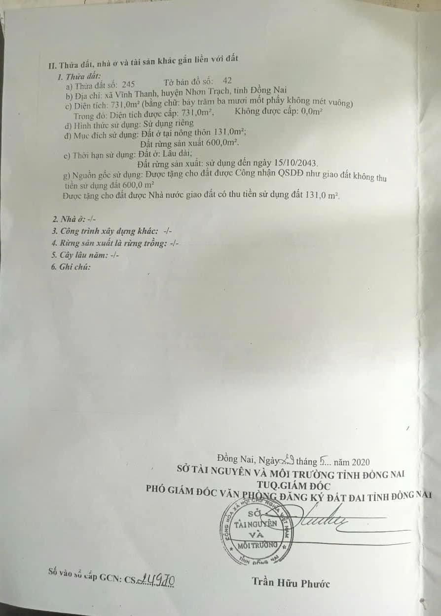 Bán đất vườn Nhơn Trạch gần vành đai 3 có 131m2 thổ cư, vị trí đẹp ngay khu dân cư đông đúc